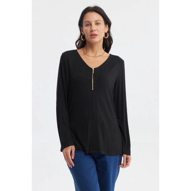 Polera Mujer Media Pata Con Cierre Negro