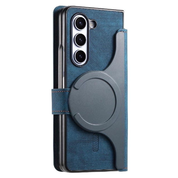 Funda Billetera Magnética para Samsung Galaxy Z Fold 5 Soporte Tarjetas Desmontable Azul