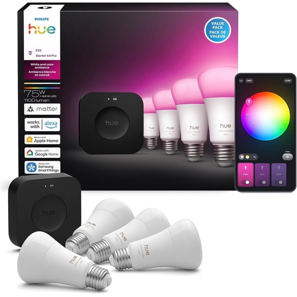 Kit de inicio Philips Hue Bridge Pro + 4 bombillas inteligentes A19 E26