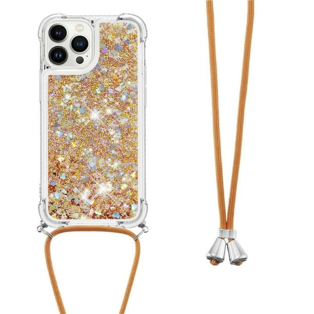 Funda FOXDOCK para iPhone 14 Pro con Cuerda Ajustable, Brillo Líquido, Protección Antigolpes y Lente – Ideal para Regalo