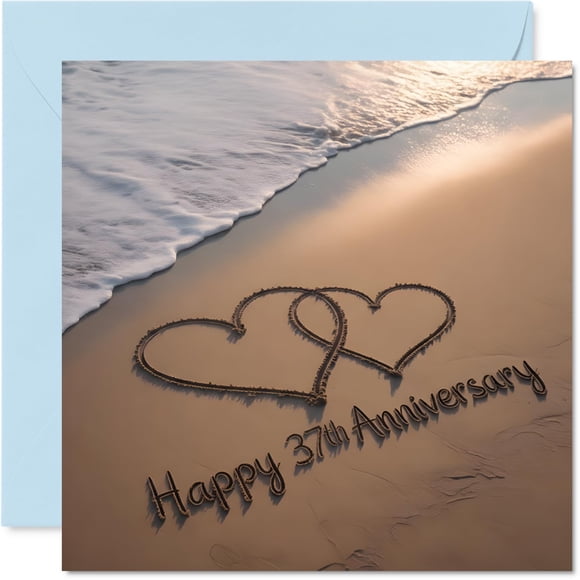 Tarjeta de felicitación del 37 aniversario de Stuff4 Love on the Ocean Shore