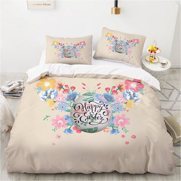 v776 Bed Sheets Easter Eggs Bedding Set King Queen Size Cartoon Rabbit Duvet Cover With Pillowcase For Kids Adults As Greetings And Presents 3-Piece Bedding Set (1 Duvet Cover + 2 Pillow Shams) Bed Sh