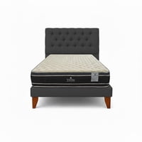 Vitelio - Cama 1 Plaza Gris Oscuro Capitone + Colchón Ortopedic