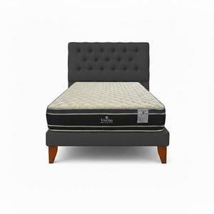 Vitelio - Cama 1.5 Plaza Gris Oscuro Capitone + Colchón Ortopedic