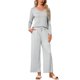 thumbnail image 2 of INSPIRE CHIC Conjunto de Pijama de Manga Larga para Mujer con Cuello en V, Pantalones de Salón a Rayas con Bolsillos y Cintura Ajustable L Gris, 2 of 6