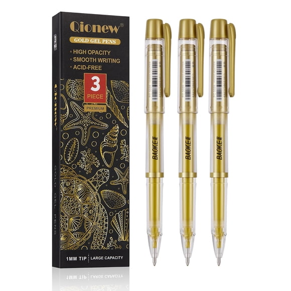 Bolígrafos de gel Qionew 3 unidades 1 mm tinta dorada opaca