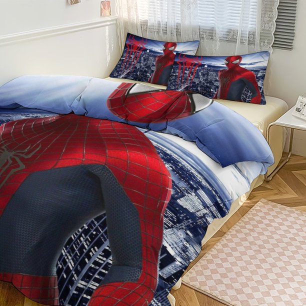 Spiderman Room Decor Bedding Set with Sheets And Pillow 3 Piece Bedding Super Soft Fade Resistant Microfiber for Boys Girls Kids Twin