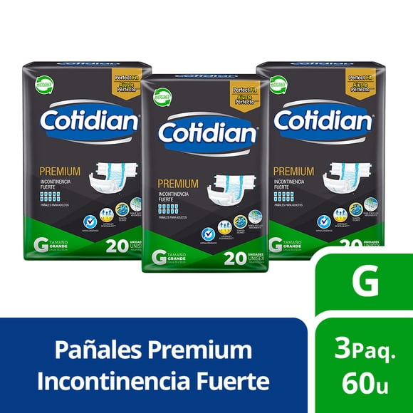 3 Paquetes Pañales De Adulto Cotidian Premium 60 Un Talla G