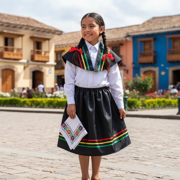 Traje Tipico Nortino Fiestas Patrias Niña Blusa, Falda y Pañoleta