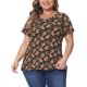 thumbnail image 1 of Agnes Orinda Camisetas de Talla Grande para Mujeres Estampado Floral Manga Corta Cuello Redondo Suelta Casual Básica Camiseta 3X Marrón, 1 of 5