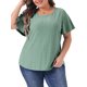 thumbnail image 1 of Agnes Orinda Camiseta de Mujer Talla Grande para Escuela o Universidad Cuello Redondo Ajuste Suelto Manga con Volantes Verano Hueco Blusas Casual Talla 2X Verde, 1 of 6