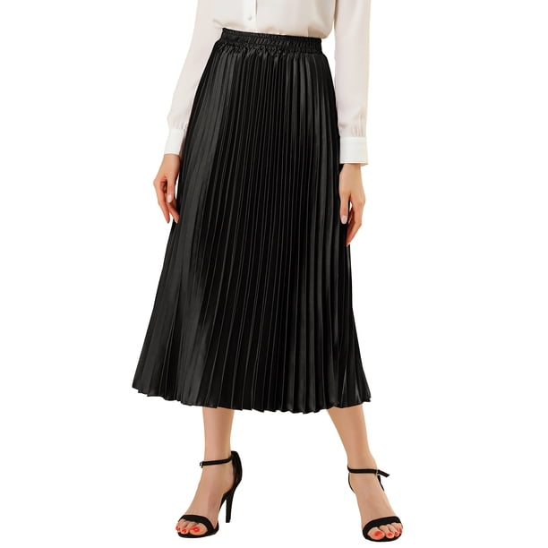 Falda de fiesta plisada midi con cintura elástica metálica para mujer NOMADIC NOOK 2XL Negro