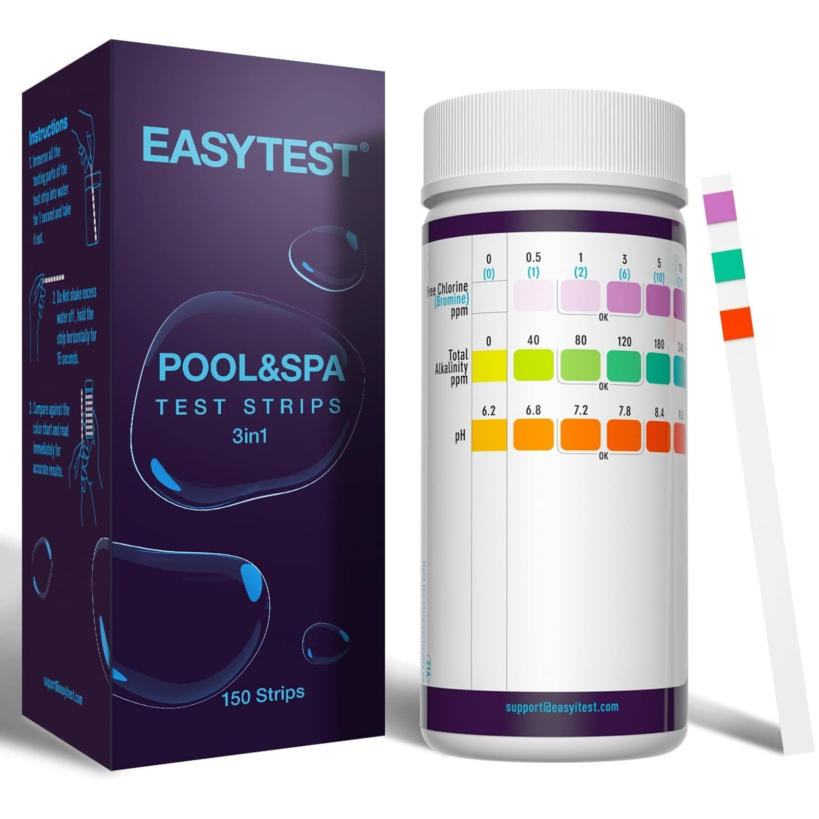 Easytest - Tiras Reactivas Para Piscinas Y Spas Paquete De 150 Tiras