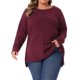 thumbnail image 1 of Agnes Orinda Conjuntos de Halloween Camisetas de Mujer Tallas Grandes Costuras Expuestas Abertura Lateral Dobladillo Alto Bajo Blusas Cuello Redondo Manga Larga Camiseta Casual 3X Burdeos, 1 of 6