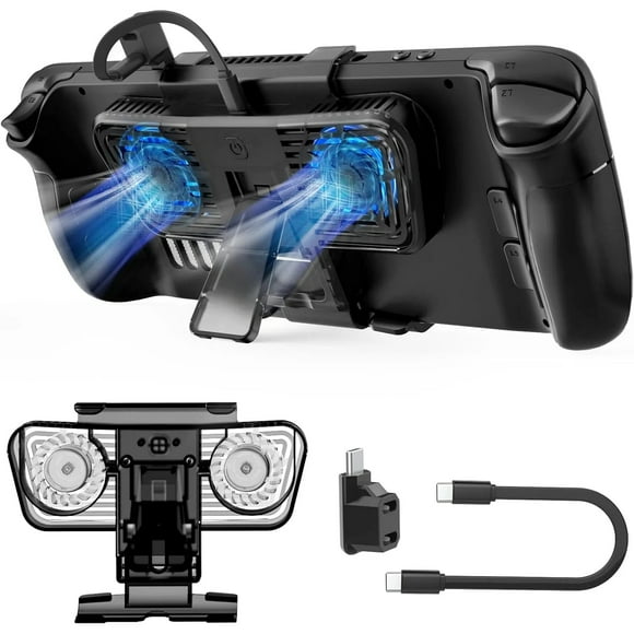 Accesorios de soporte de refrigeración con LED para Steam Deck y Switch/OLED, ventiladores dobles con 3 ajustes de velocidad, soporte incluido-Negro