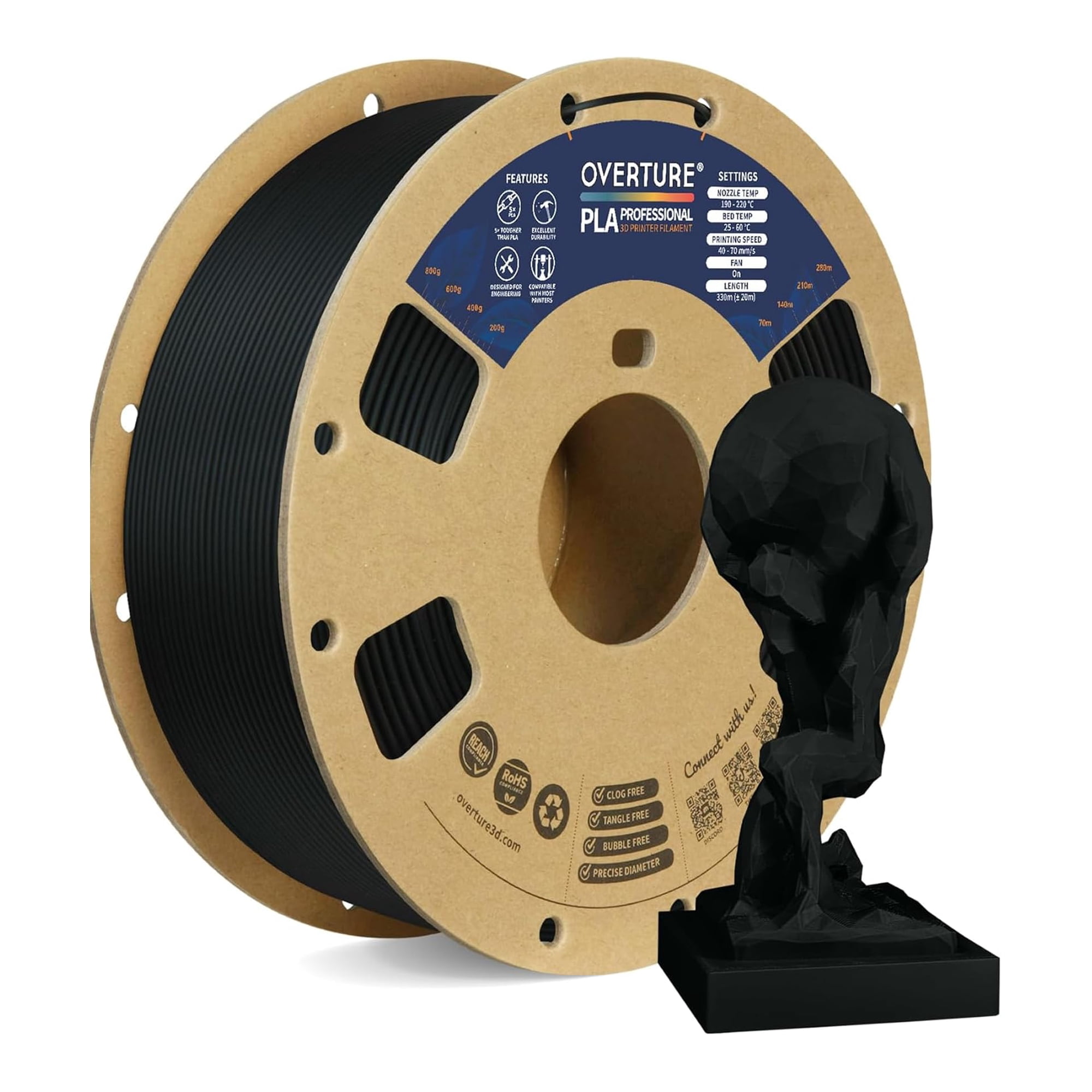 Filamento Para Impresora 3d Overture Pla Plus, 1,75 Mm, 1 Kg (negro)