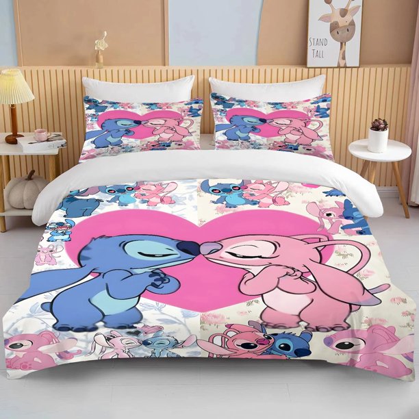 x283 Bed SheetsStitch and Angie Cartoon Animation Duvet Cover Comforter Set Student Bedding Set ing Bedroom Decoration Gift for Friend 3-Piece Bedding Set (1 Duvet Cover + 2 Pillow Shams) nj283