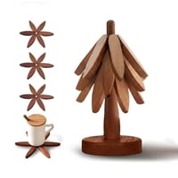 Xusx111 - Almohadillas Calientes Resistentes Al Calor Para Cocina, Árbol En Forma De Madera Trivet Set De 3 Con Soporte, Accesorios De Cocina De Madera De Nuez Para Macetas Y Cuencos (Madera De Nuez T
