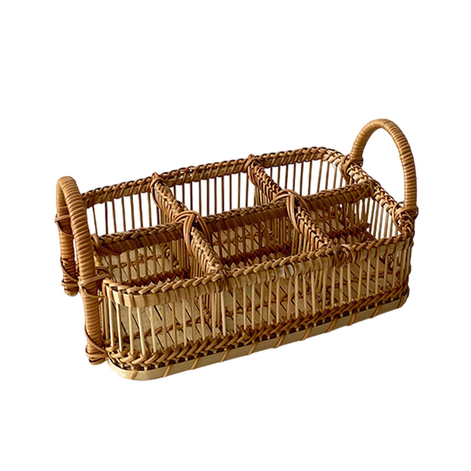 Bothyi - Cesta Para Utensilios De Bambú Y Ratán, Organizador De Cubiertos Para Escritorio, Fiesta, Encimera, 6 Rejillas