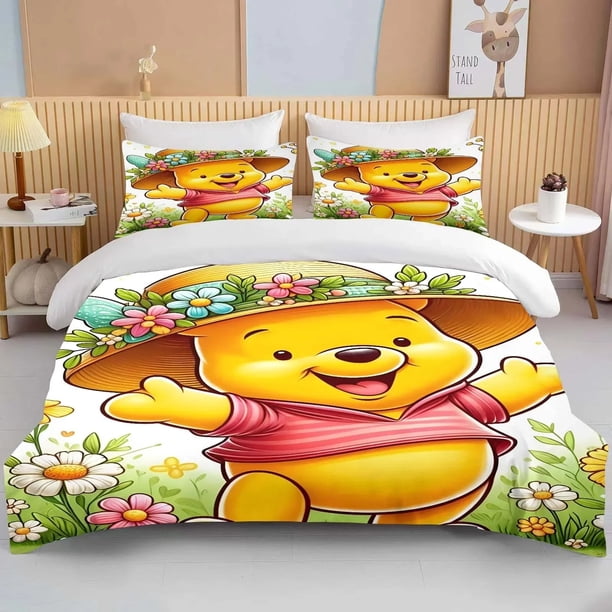 Winnie The Pooh Bed Linen Set With Pillowcases,Baby Bedding Set Duvet Cover for Children Girls Boys Decorative Duvet Cover Bed Sheets
