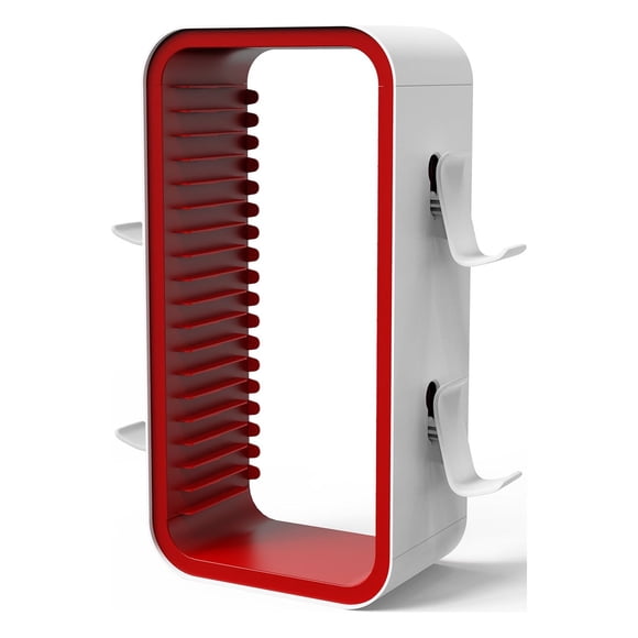 Torre de Discos de Juego con 18 Compartimentos, Soporte para Almacenamiento de Juegos, Discos de Juego con Gran Capacidad, 4 Ganchos para Controladores de Juego para Xbox/PS4/PS5/Switch