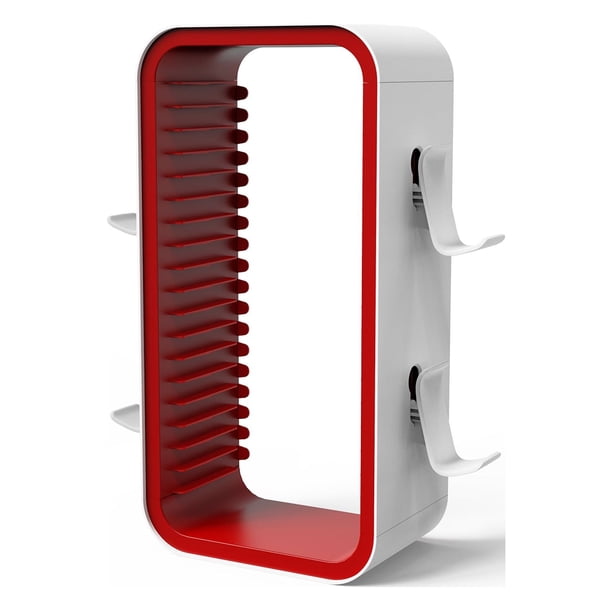 Torre de Discos de Juego con 18 Compartimentos, Soporte para Almacenamiento de Juegos, Discos de Juego con Gran Capacidad, 4 Ganchos para Controladores de Juego para Xbox/PS4/PS5/Switch