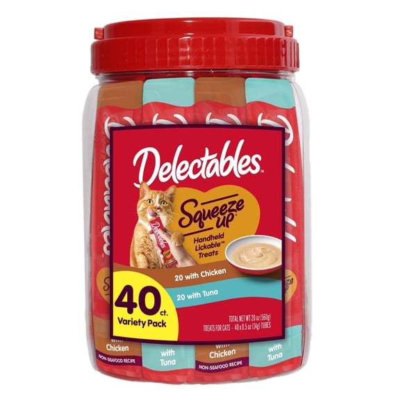 Premios para gatos Delectables Squeeze Up, 40 tubos de 14 g, sin cereales
