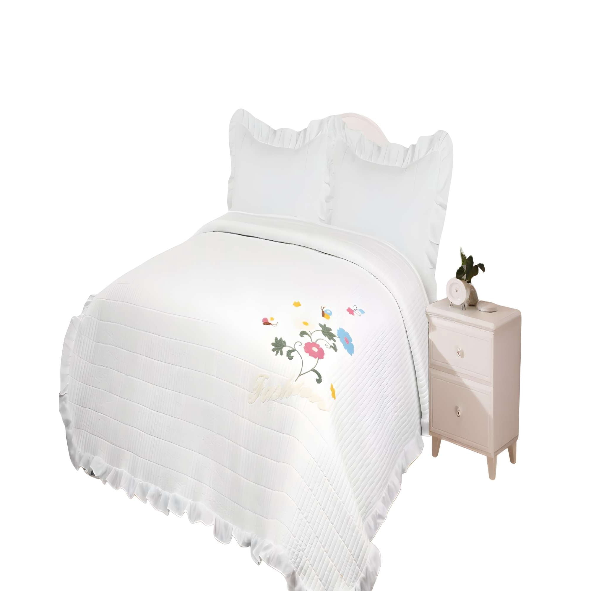 Genérico - Quilt Cubrecama De Verano Con Flores Bordadas 2 Plazas Blanco