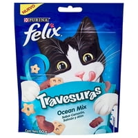 Snack Gato Adulto Travesuras Ocean Mix Camarón, Salmón Y Atún Bolsa 60 G Felix