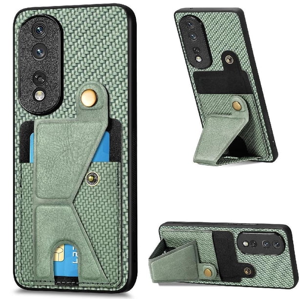 Funda Resistente para Honor 80 Pro con Tarjetero y Soporte, Diseño Magnético Verde