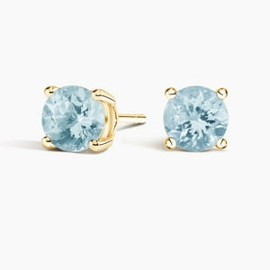 Aros Paris Jewelry 14K Yellow Gold Push Back Round Created Aquamarine 3Mm Azul