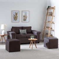 Muebles Cottoni - Sofá 2 Cuerpos + 2 Pouf Sicilia Tela Chocolate