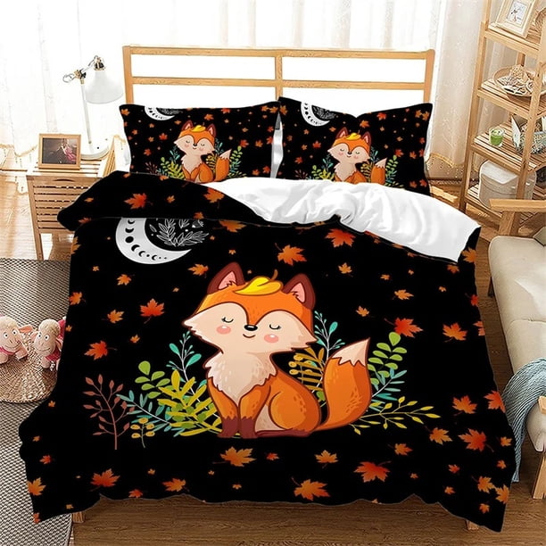 GirlsFox Duvet Cover Kawaii Animal Comforter Cover Microfiber Woodland Animals Bedding Set For Kids Adult