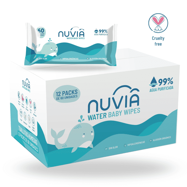Toallitas Húmedas Nuvia 99% Agua, Caja 12 x 60 unidades