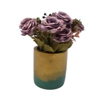Fliperex - Planta Artificial Macetero Dorado Con Rosas Decorativas Purpura