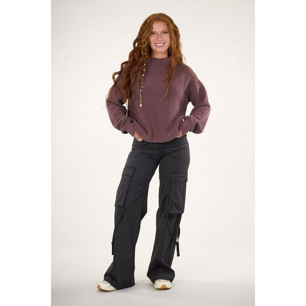 Pantalon Cargo Twill Wide Leg Negro Vw4720 Mujer