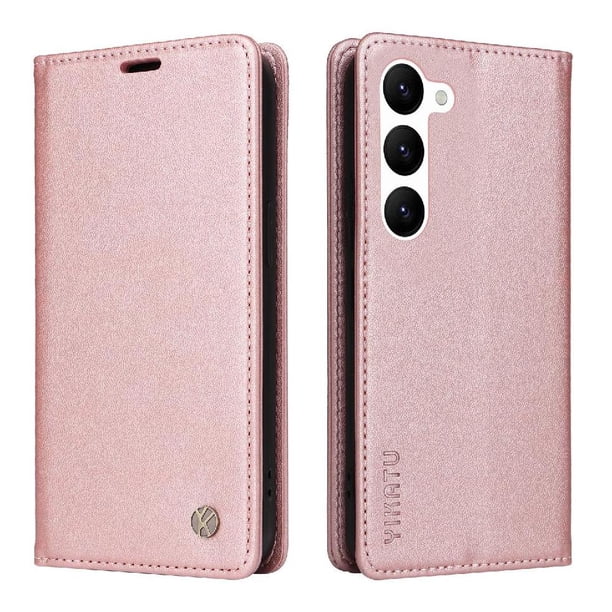 Funda Billetera de Cuero para Samsung Galaxy S23 con Tarjetero y Soporte - Tapa Magnética Rosa