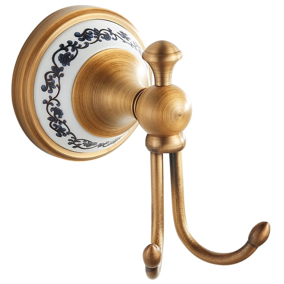 Ganchos para toallas de baño PEONYBATH, bronce envejecido, latón y porcelana