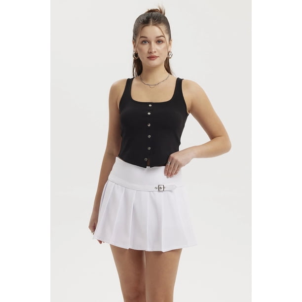 Polera Mujer Escote Cuadrado Botones Falsos Negro