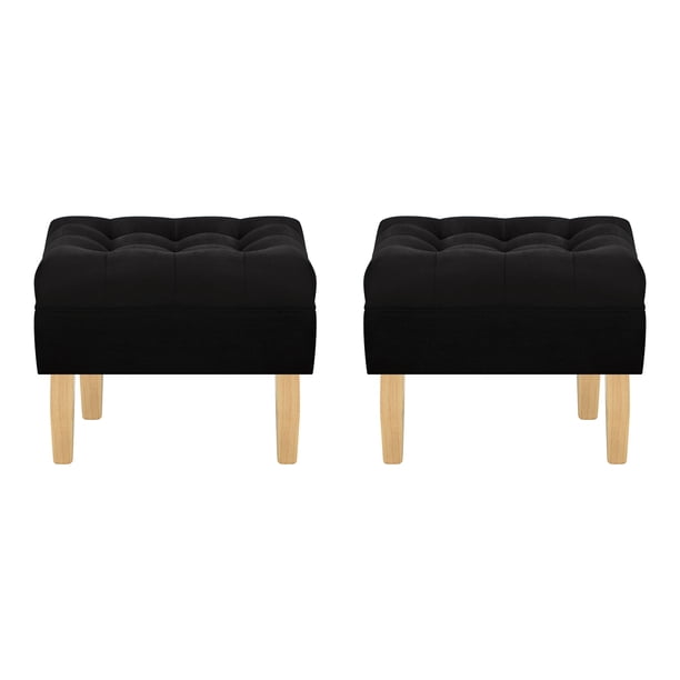 Set Pouf Wood 1c Felpa 05 Negro
