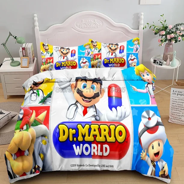New Style Doctor Super Mario Duvet Cover Set Kid Bedroom Decoration Polyester Bedding Set Game Lover Customized Birthday Gift Bed Sheets