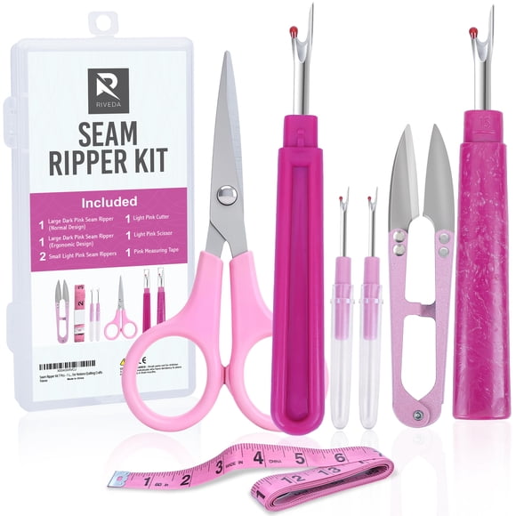 Kit de desgarrador de costuras Riveda, 7 piezas: 1 grande, 1 ergonómico y 2 pequeñas