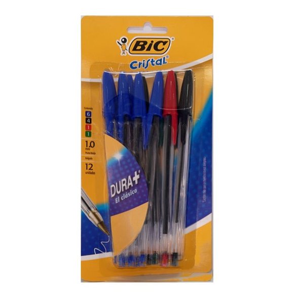 Lápices Pasta 1.0 mm Bic, Set 12 Un, 1UN