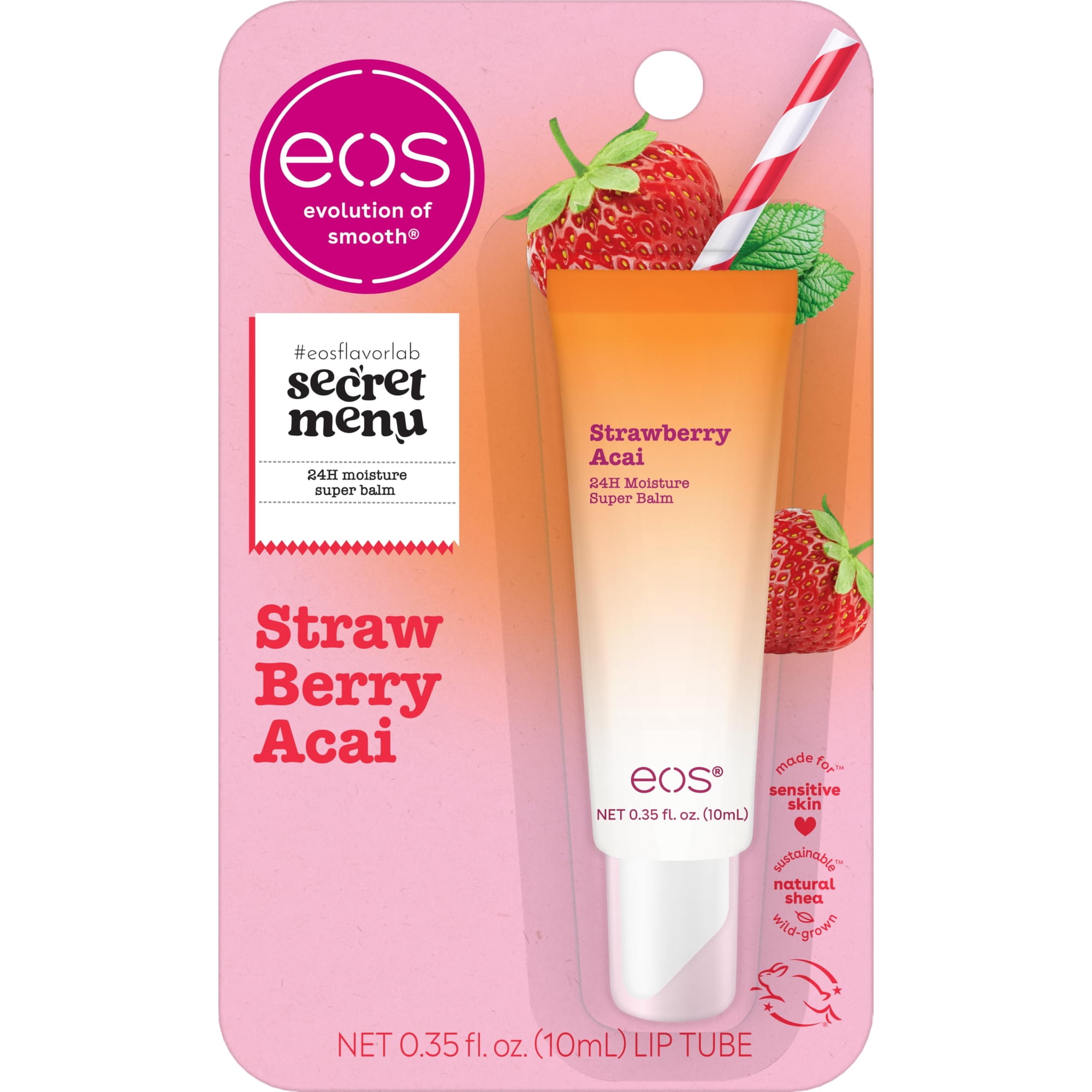 Máscara Labial Eos 24h Moisture Super Balm Fresa Acai, 10 Ml