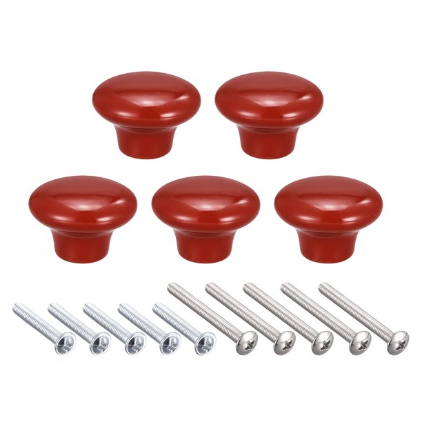 Uxcell 5pcs Pomos de Cerámica para Cajones Forma de Champiñón Tiradores de Puerta Rojos 38x28mm