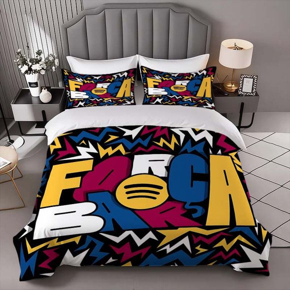 Barcelona Cheer Design Bedding Set | Comfortable Polyester Duvet Cover and 2 Pillowcases Ideal for All Seasons Perfect Gift for Family and Friends