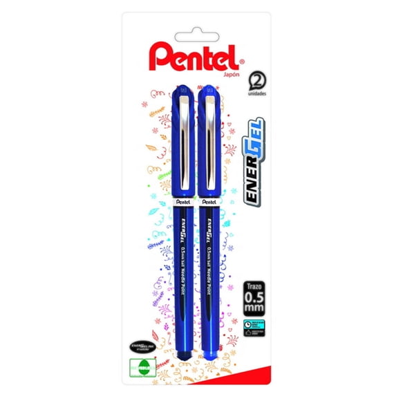 Lápices Gel Energel 0,5 mm Color Negro y Azul, 2 Un