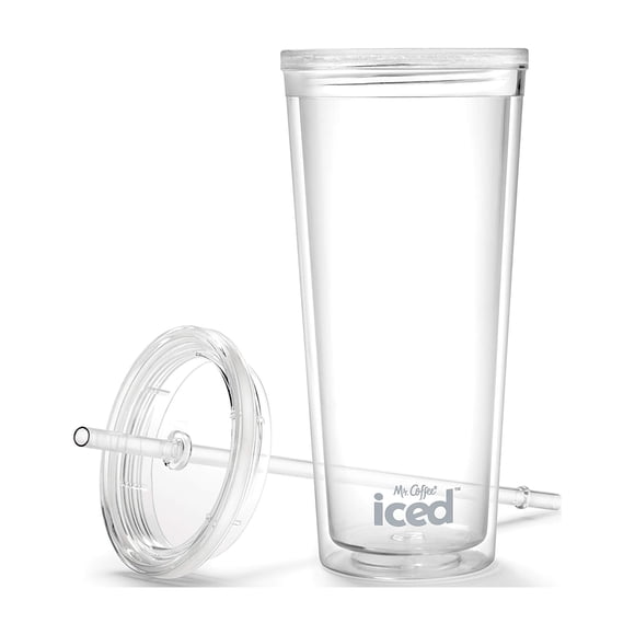 Vaso para café helado Mr. Coffee, 650 ml, tapa transparente, pajita