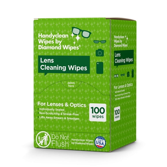 Toallitas limpiadoras de lentes Diamond Wipes HandyClean, 100 unidades, empaquetadas individualmente