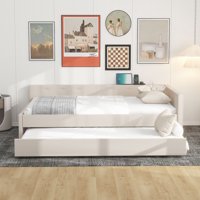 M&Ms - Full Size Upholstered Platform Bed With Usb And Twin Size Trundle, Beige